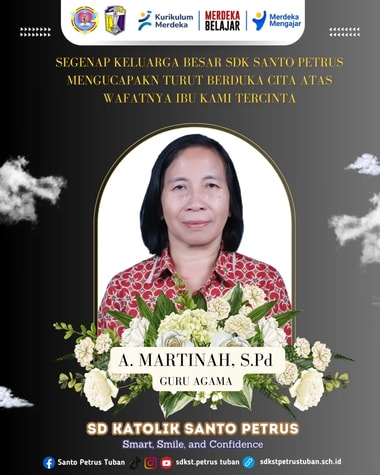 Segenap keluarga besar SD Katolik Santo Petrus turut berduka cita sedalam dalamnya atas wafatnya ibu kita ibu Martinah ( Guru Agama ) "Tuhan yang menaruh, Tuhan pula yang mengambil. Selamat berpulang ke rumah Bapa, ibu kami tercinta. Semoga teladan iman Kristiani yang kau wariskan dapat tumbuh selalu.
🤲🤲🥀🥀🥀